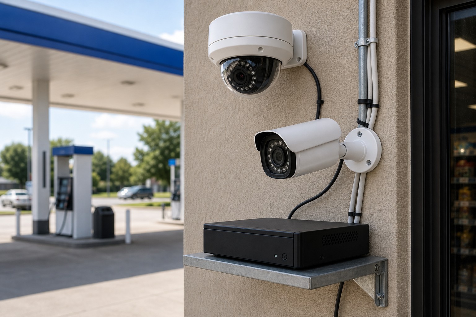 Security CCTV cameras with a small NVR box and tidy cabling